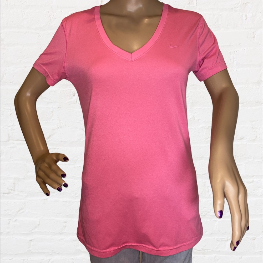 Nike Pink Dri-Fit V-Neck Athletic Active T-Shirt Tee Size Medium VGC - Picture 1 of 4